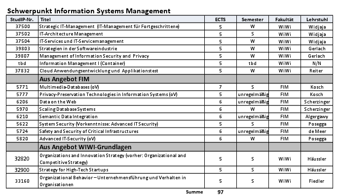 Studienschwerpunkt Information Systems Management
